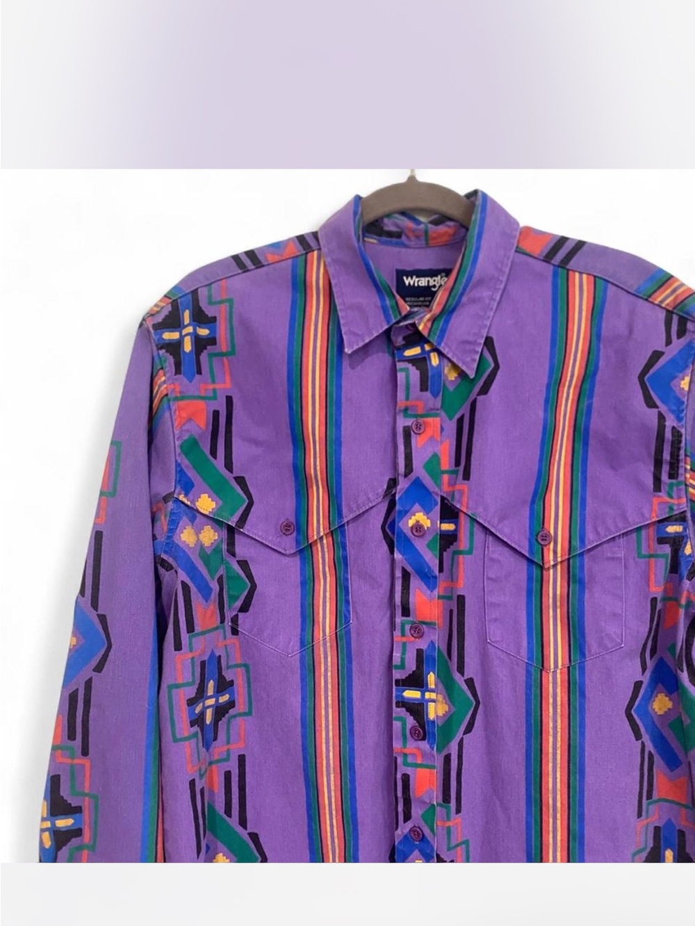 RARE VINTAGE WRANGLER BRUSHPOPPER WESTERN BUTTON DOWN LONG SLEEVE SHIRT LARGE - Picture 2 of 4